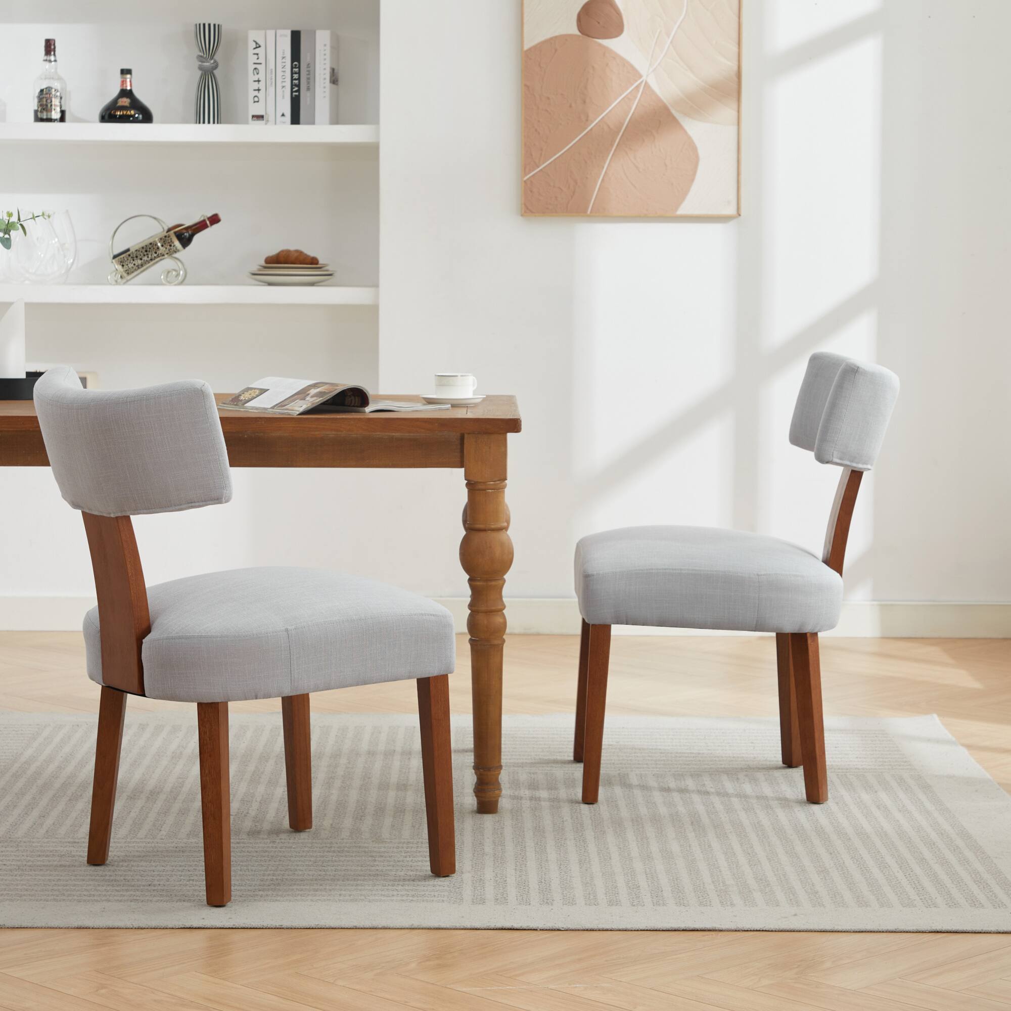 Alt View 9. GOODSILO - Set of 2 Modern Armless Dining Chairs with Curved Backrest and Solid Wooden Legs for Dining and Living Room - Gray.