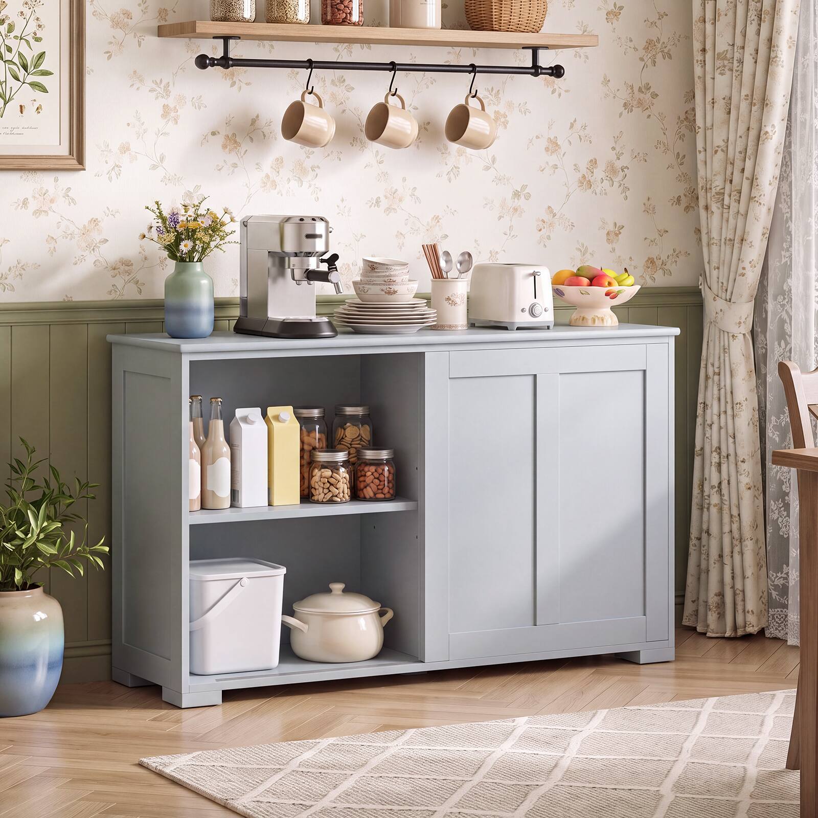 Alt View 1. Costway - Stackable Buffet Sideboard Set of 2 with Sliding Doors & Adjustable Shelf - Gray.