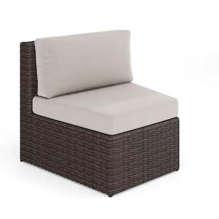 Front. Martha Stewart - Bedford Outdoor Modular Rattan Wicker Patio Curved Sectional Sofa Seat - Tan Cushions/Brown Frame.