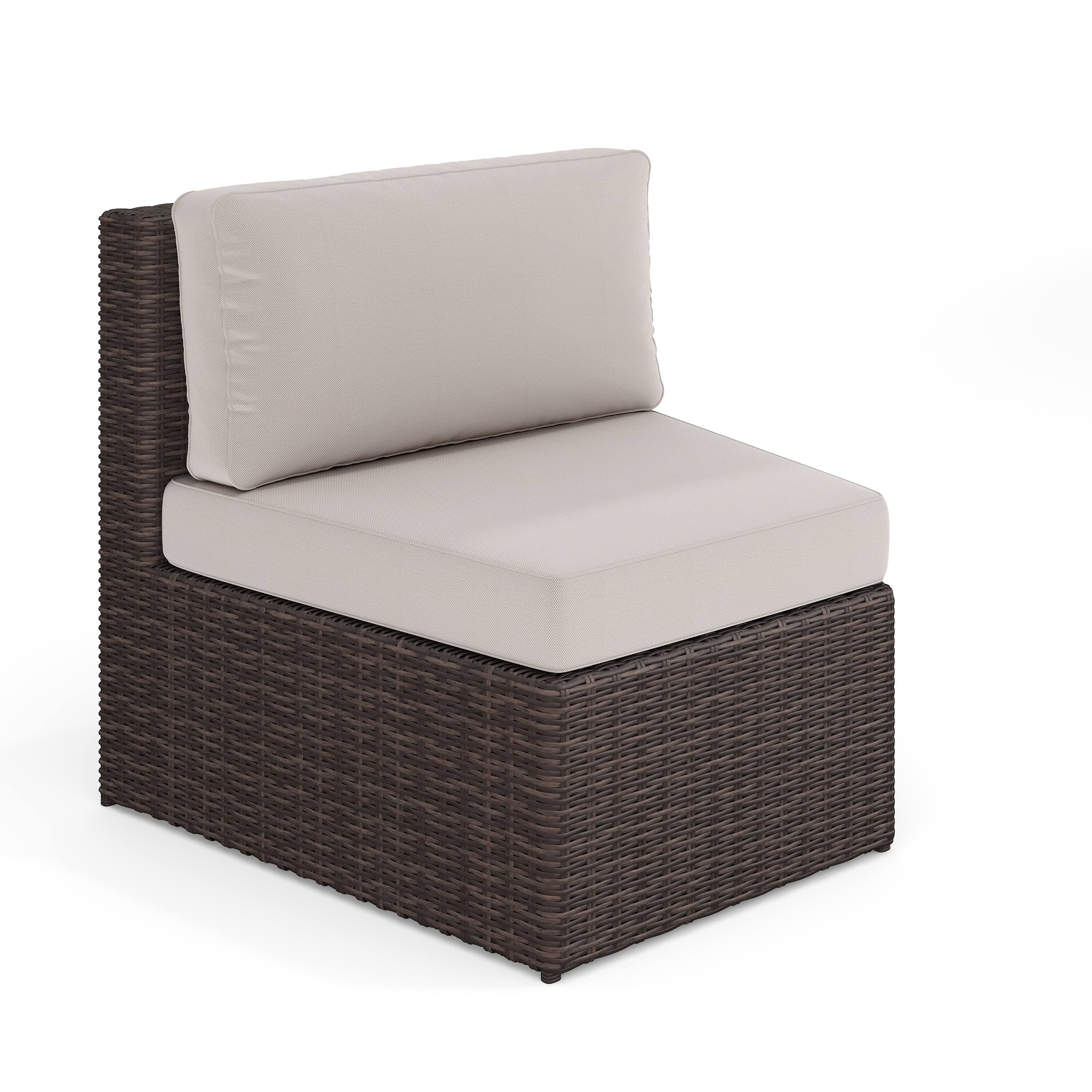 Front. Martha Stewart - Bedford Outdoor Modular Rattan Wicker Patio Curved Sectional Sofa Seat - Tan Cushions/Brown Frame.