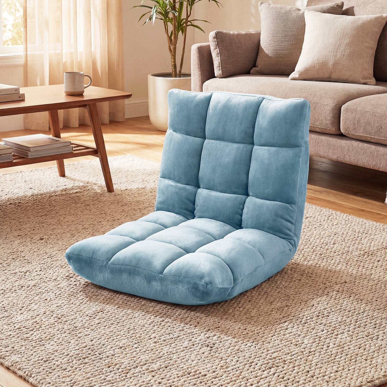 Alt View 1. Costway - Costway Floor Chair with Back Support, 14-Position Adjustable Back, Thick Sponge Padding - Green.