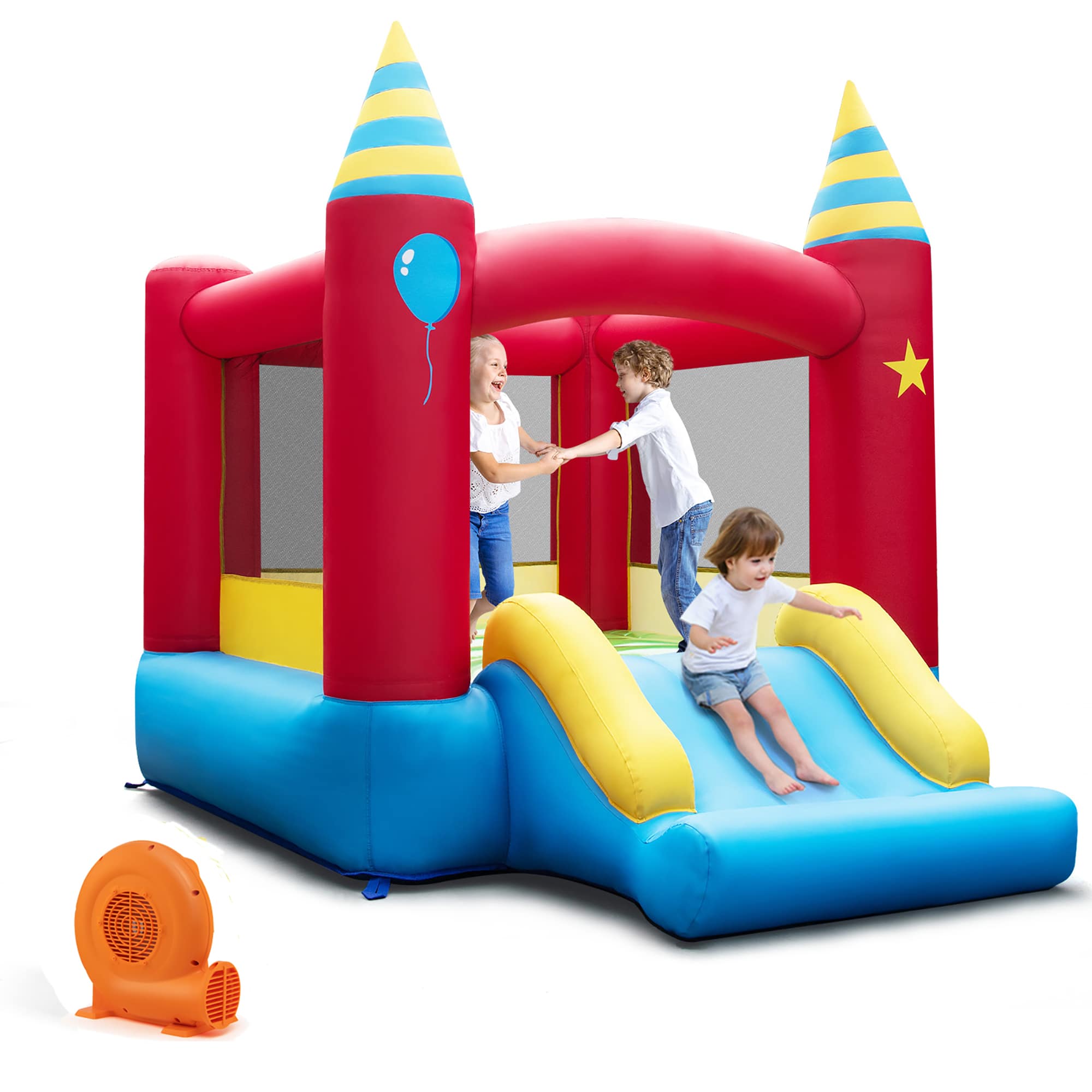 Costway - Inflatable Bounce Castle Kids Jumping Bouncer Indoor Outdoor with 550W Blower - Multicolor