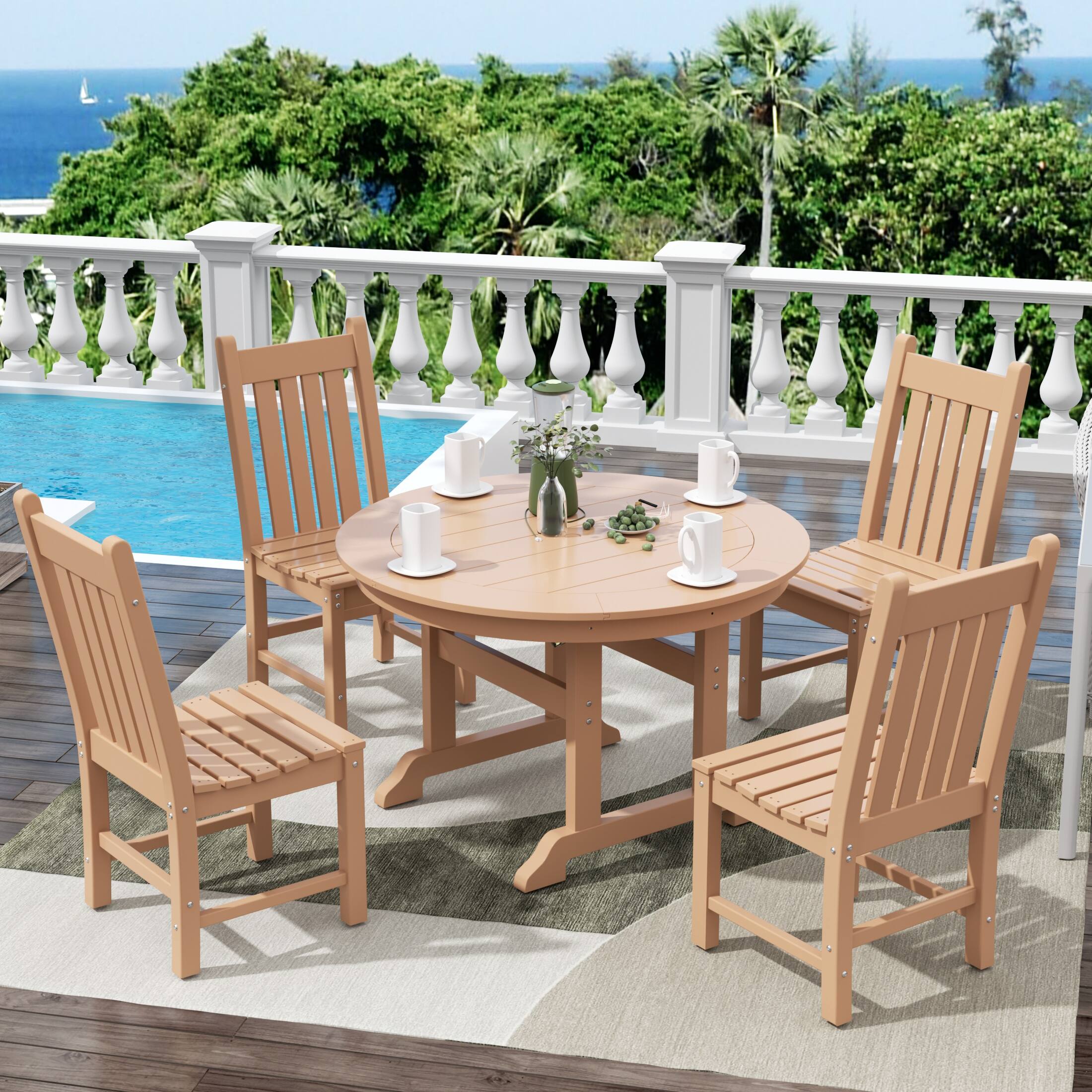 Angle. WestinTrends - WestinTrends Malibu 5 Piece Outdoor Patio Dining Set Outdoor Round Table and Chair Set - Teak.