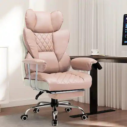 Front. CloudRest Pro - 400lbs Heavy Duty Office Chair Faux Leather Wide Ergonomic Comfy Executive Chair,Pinkwhite - Pinkwhite.