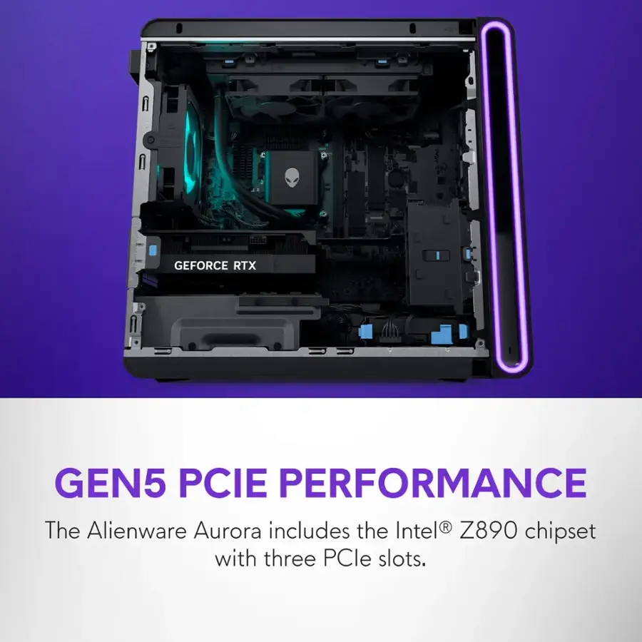 The Alienware Aurora features the Intel R Z890 chipset with three PCIe slots.