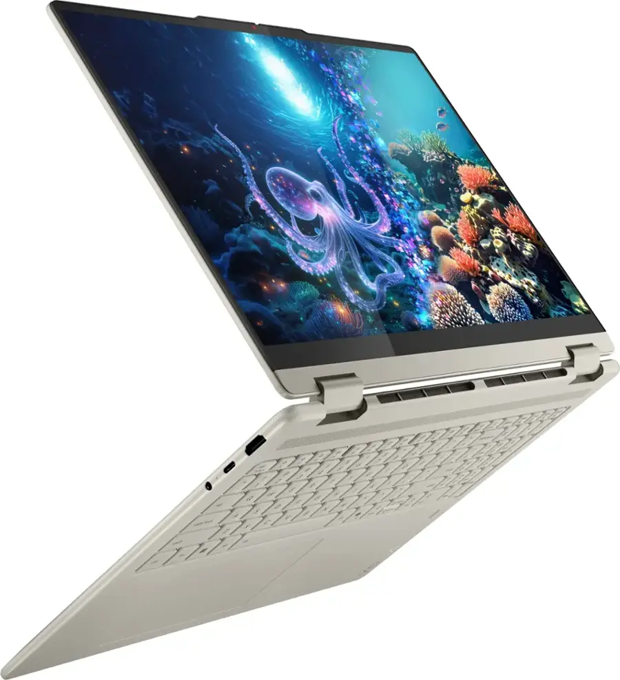 Alt View 2. Lenovo - Yoga 7 2-in-1 - Copilot+ PC - 16" 2K LCD Touchscreen Laptop  - AMD Ryzen AI 7 350 - 16GB Memory - 1TB SSD - Seashell.