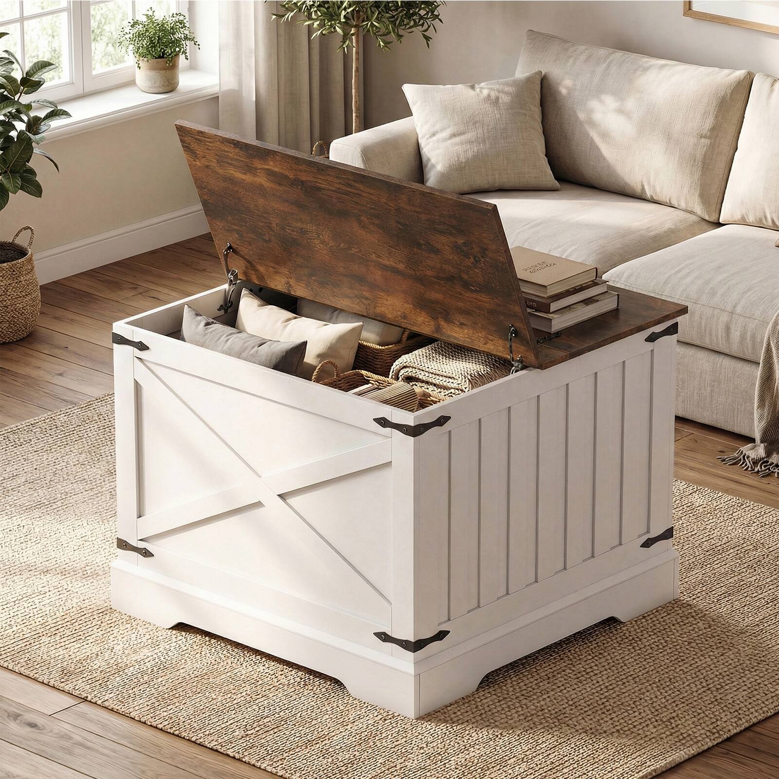 Alt View 3. Gymax - Gymax 31.5'' Farmhouse Lift Top Coffee Table w/Hidden Storage Compartment for Home Rustic Brown - Brown.