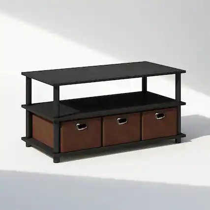 Front. Furinno - Turn-N-Tube Multipurpose Compact Open Storage Shoe Rack, Shoe Shelf Organizer with Bin Drawers - Black Oak/Black/Brown.