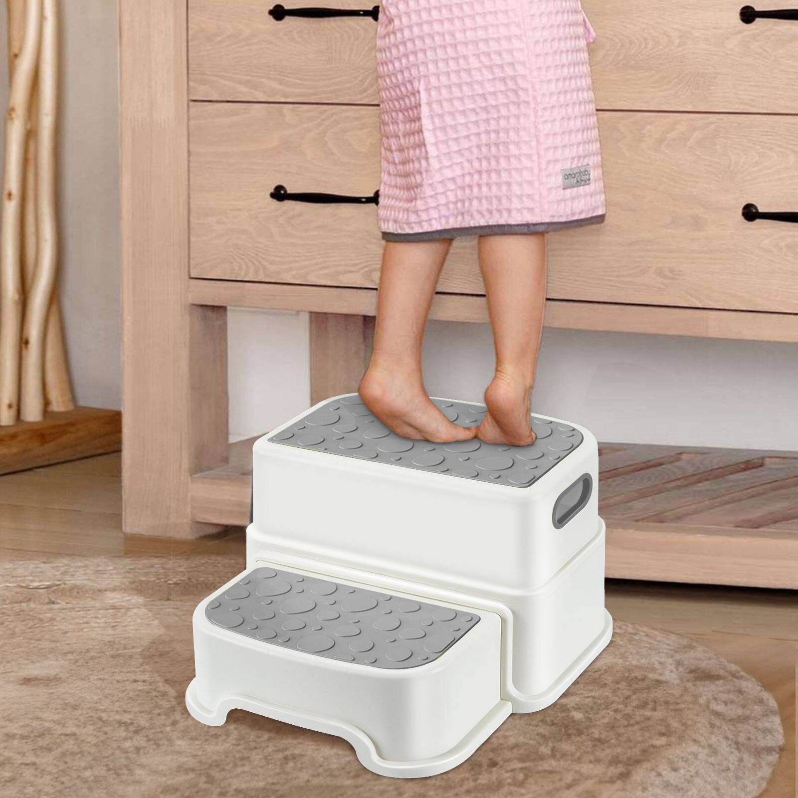 Alt View 7. WELSPO - 2 Step Stool for Kids, Anti-Slip Toddler Toilet Potty Training Stool with Handles - Grey.