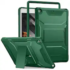 Front. DTTO - iPad 10.2 inch Case for 7th/8th/9th Gen (2019-2021) with Screen Protector, Shockproof Cover and Kickstand - Viridian Green.