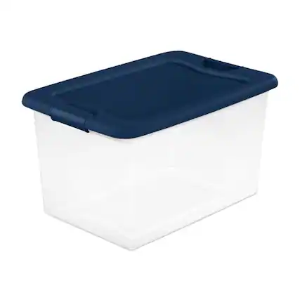 Front. Sterilite - Sterilite 64 Quart Latching Plastic Storage Container Tote, Marine Blue, 18 Pack - Marine Blue.