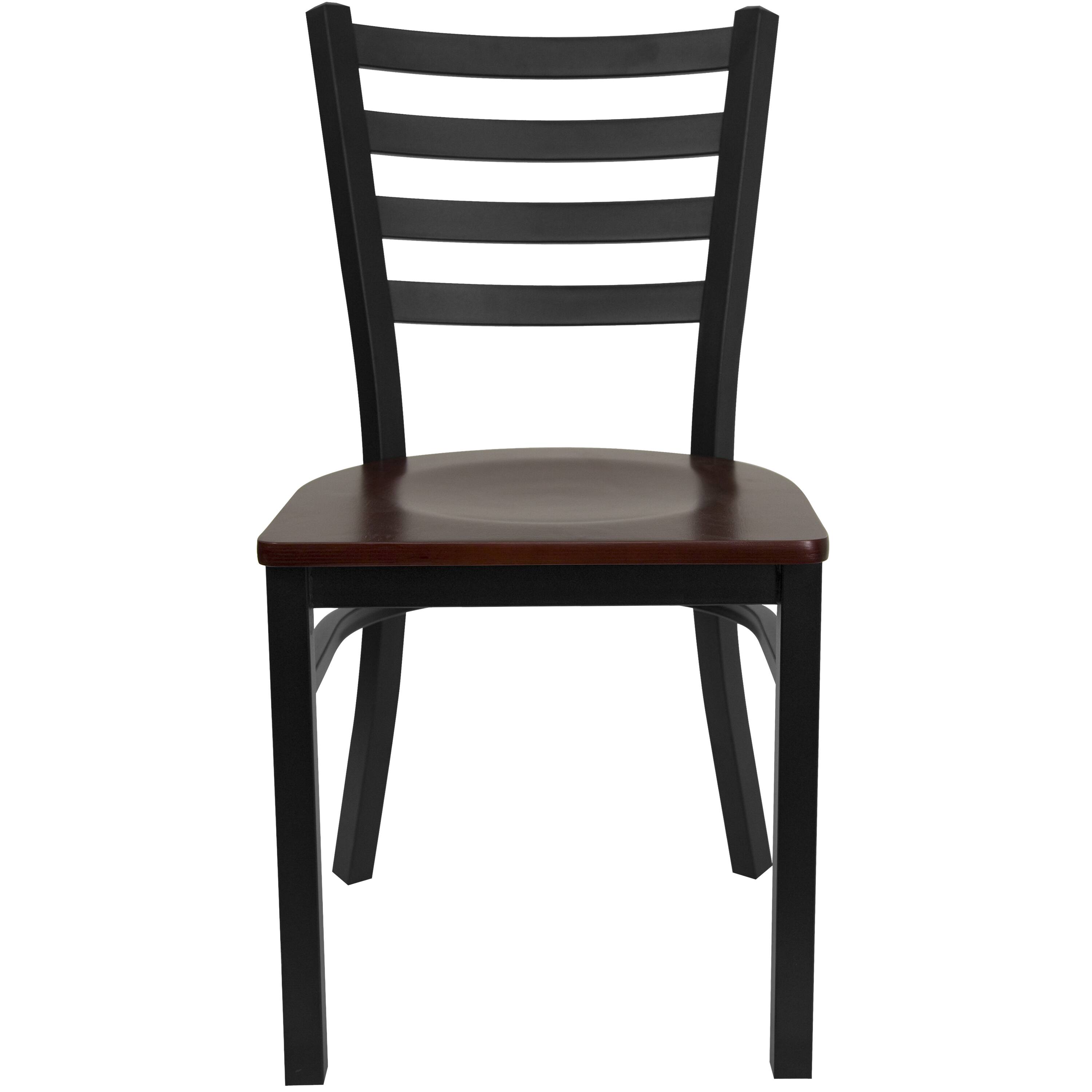 Alt View 3. Emma + Oliver - 2 Pack Ladder Back Metal Restaurant Chair - Mahogany Wood Seat/Black Metal Frame.