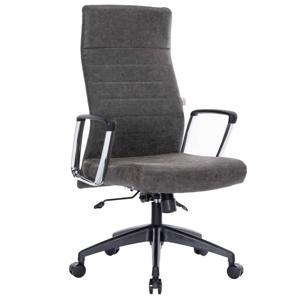 LeisureMod - Hilton High-Back Adjustable Office Desk Chair Upholstered in Leather with Steel Frame, Swivel, and Ergonomic Support - Charcoal
