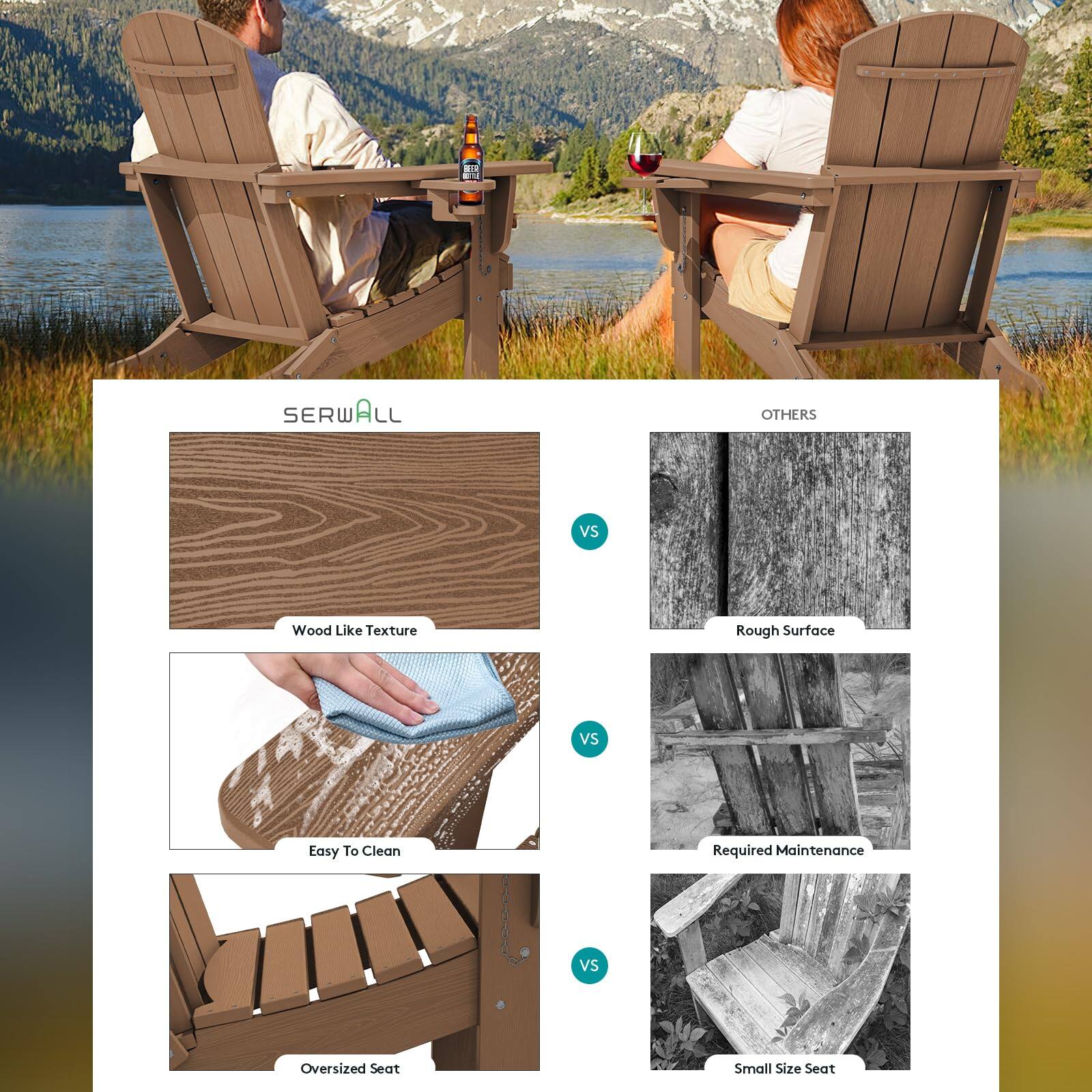 SERWALL vs OTHERS

Wood Like Texture vs Rough Surface

Easy To Clean vs Required Maintenance

Oversized Seat vs Small Size Seat