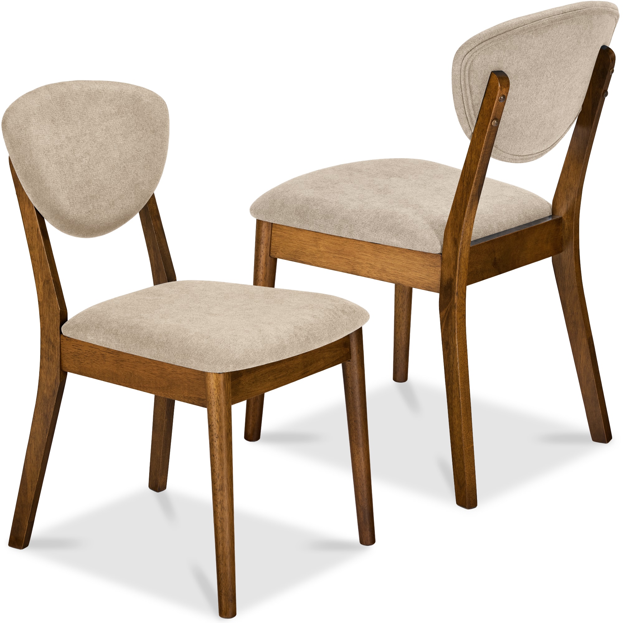 Best Choice Products - 2-Piece Mid-Century Modern Wood & Upholstered Dining Chair Set - Walnut/Oatmeal