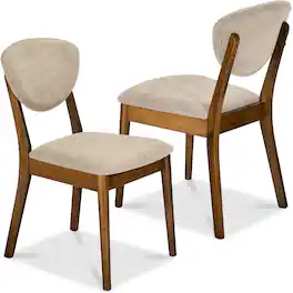 Best Choice Products - 2-Piece Mid-Century Modern Wood & Upholstered Dining Chair Set - Walnut/Oatmeal