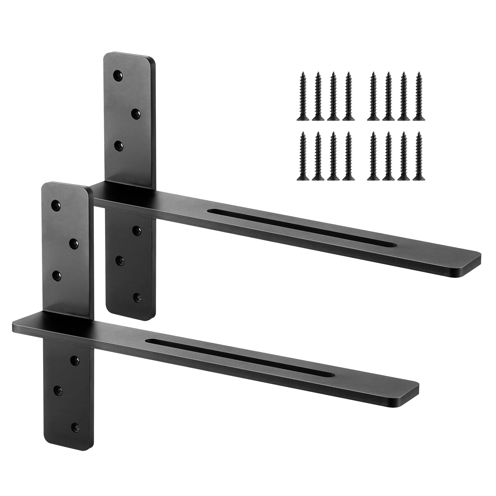 VEVOR - T Shelf Brackets 2 Pcs,200 lbs/90 kg Weight Capacity,18x2.89x12 in / 457.2x73.5x304.8 mm,Solid Steel Heavy Duty Brackets - Black