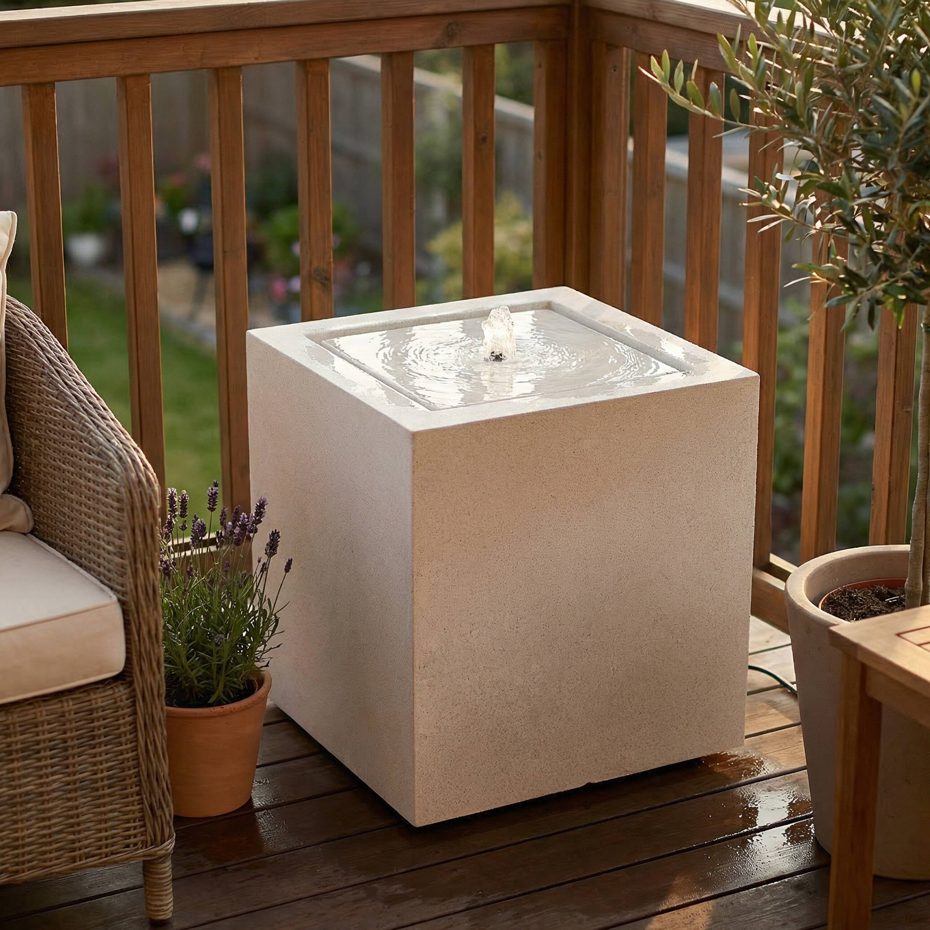 Alt View 7. Sunnydaze - Square Polystone Outdoor Bubble Fountain with LED Light - Fog.