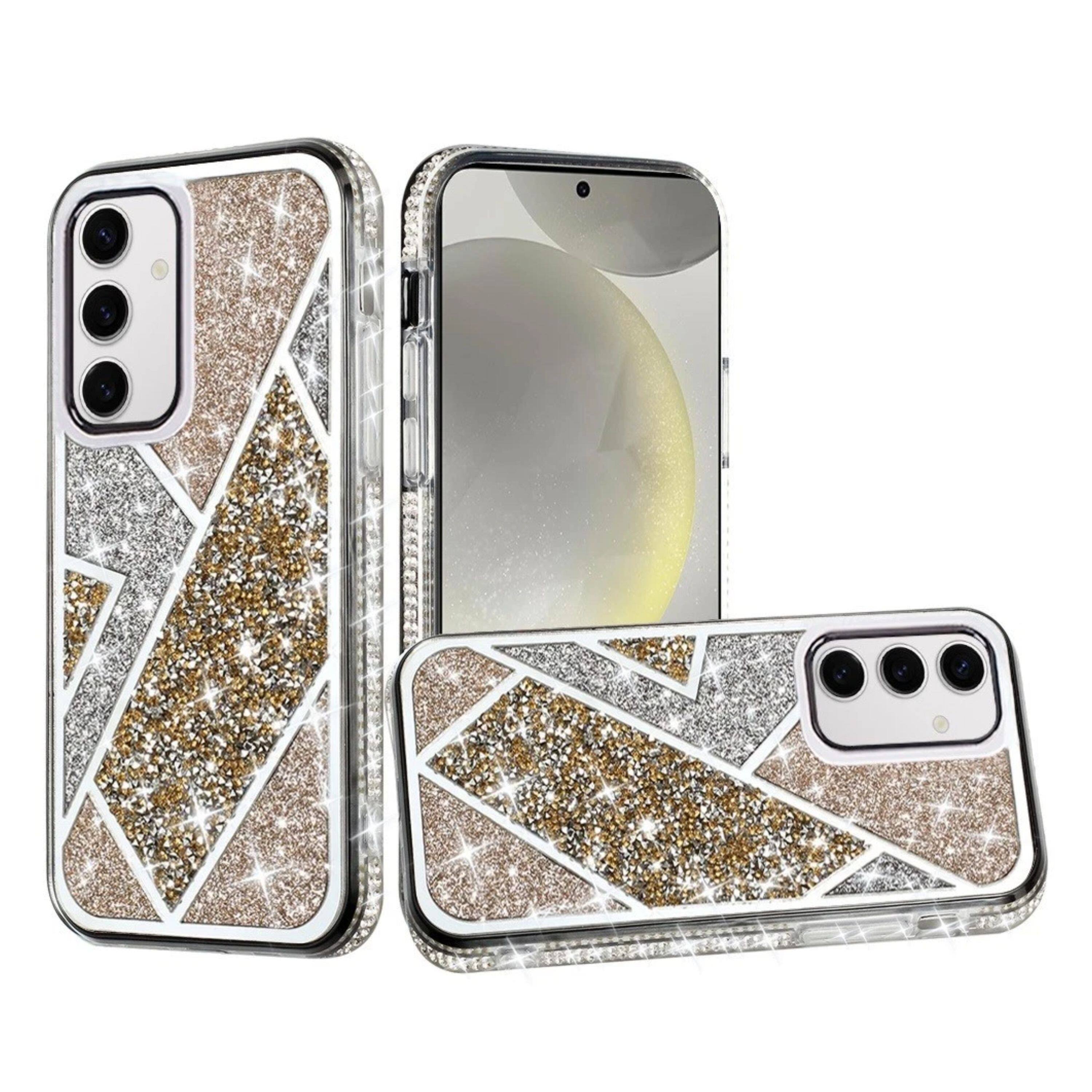 Kitcheniva - Rhombus Bling Glitter Diamond Design Phone Case With Tempered Glass For Samsung Galaxy S25/S24 - Gold price history on PriceWatchPro
