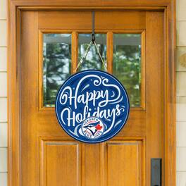 Evergreen Enterprises - Toronto Blue Jays 18" Happy Holidays Wooden Round Door Sign - Multicolor