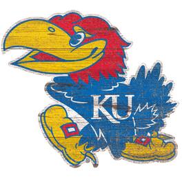 Fan Creations - Kansas Jayhawks Distressed Logo Cutout Sign - Multicolor
