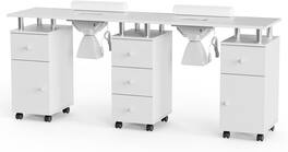 Winado - Double Manicure Table Nail Table Station with Dust Collector & Drawers & Storage Cabinet & Lockable Wheels for Beauty - White