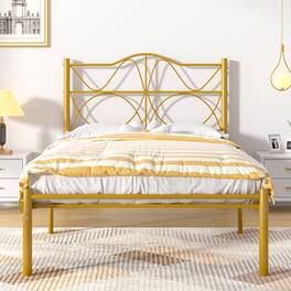Vecelo - Twin Size Metal Platform Bed Frame,Sturdy Slats Support Mattress Foundation, No Box Spring Needed,Gold - Gold