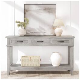 GARVEE - Entryway Table, Console Table with 3 Storage Drawers, 3 Tier Farmhouse Wooden Sofa Table - Gray