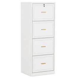 Hivvago - Vertical File Cabinet Wood Finish with 4 Lockable Storage Drawers - White