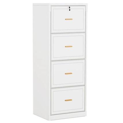 Front. Hivvago - Vertical File Cabinet in White Wood Finish with 4 Lockable Storage Drawers - White.