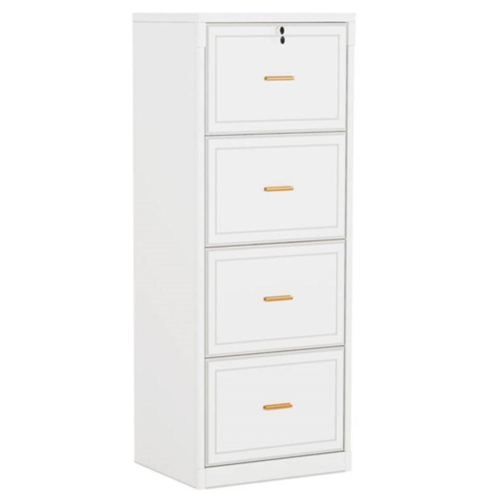 Front. Hivvago - Vertical File Cabinet in White Wood Finish with 4 Lockable Storage Drawers - White.