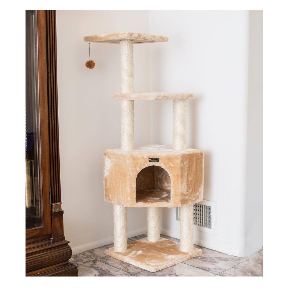 Left. Armarkat - 3 Levels Real Wood Cat Tower For Kittens Play 48 Height Beige - Beige.