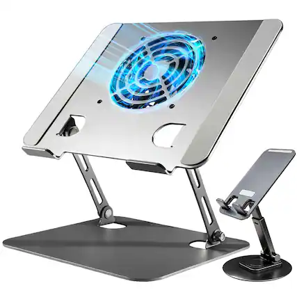 Front. HongFei - Laptop Stand for Desk, Laptop Riser with Active Cooling Fan, Compatible with MacBook and Other Computer Accessories - silver.