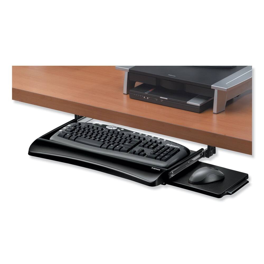 Left. Fellowes - 9140303 Office Suites 20.13 in. x 7.75 in. Underdesk Keyboard Drawer - Black.