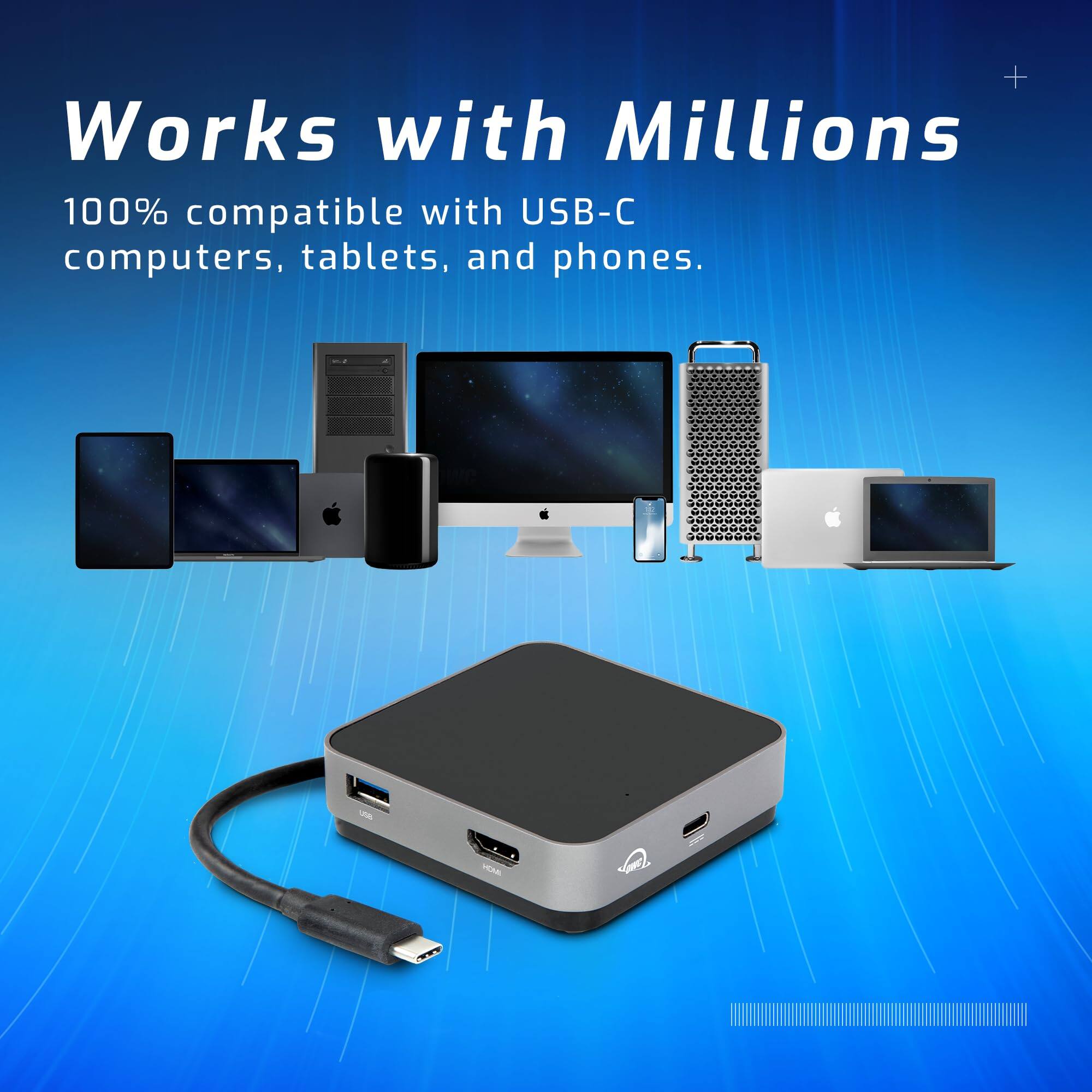 Works with Millions  
100% compatible with USB-C computers, tablets, and phones.