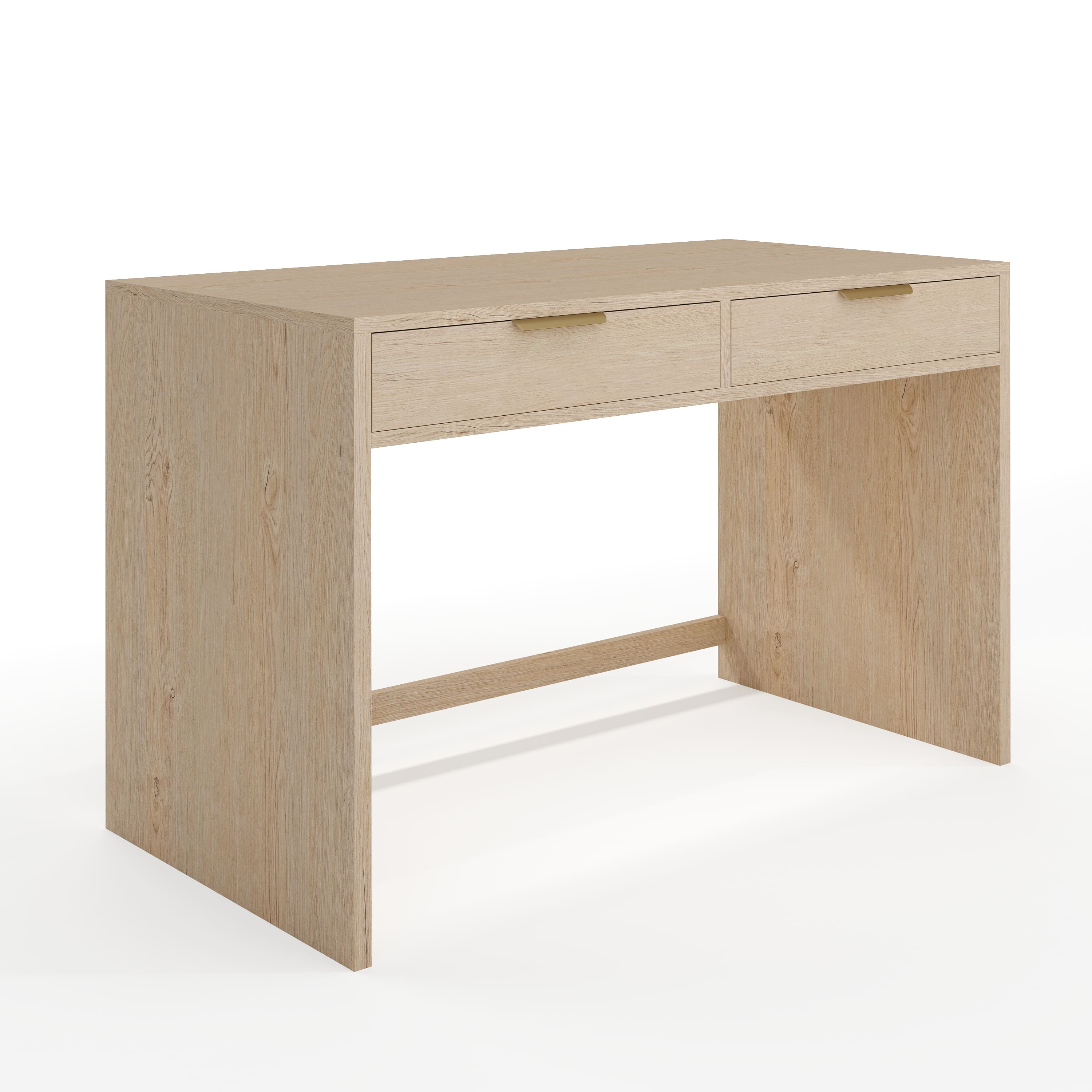Martha Stewart - Kayden Home Office Modular Desk with 2 Drawers - Light Natural Frame/Brushed Gold Hardware