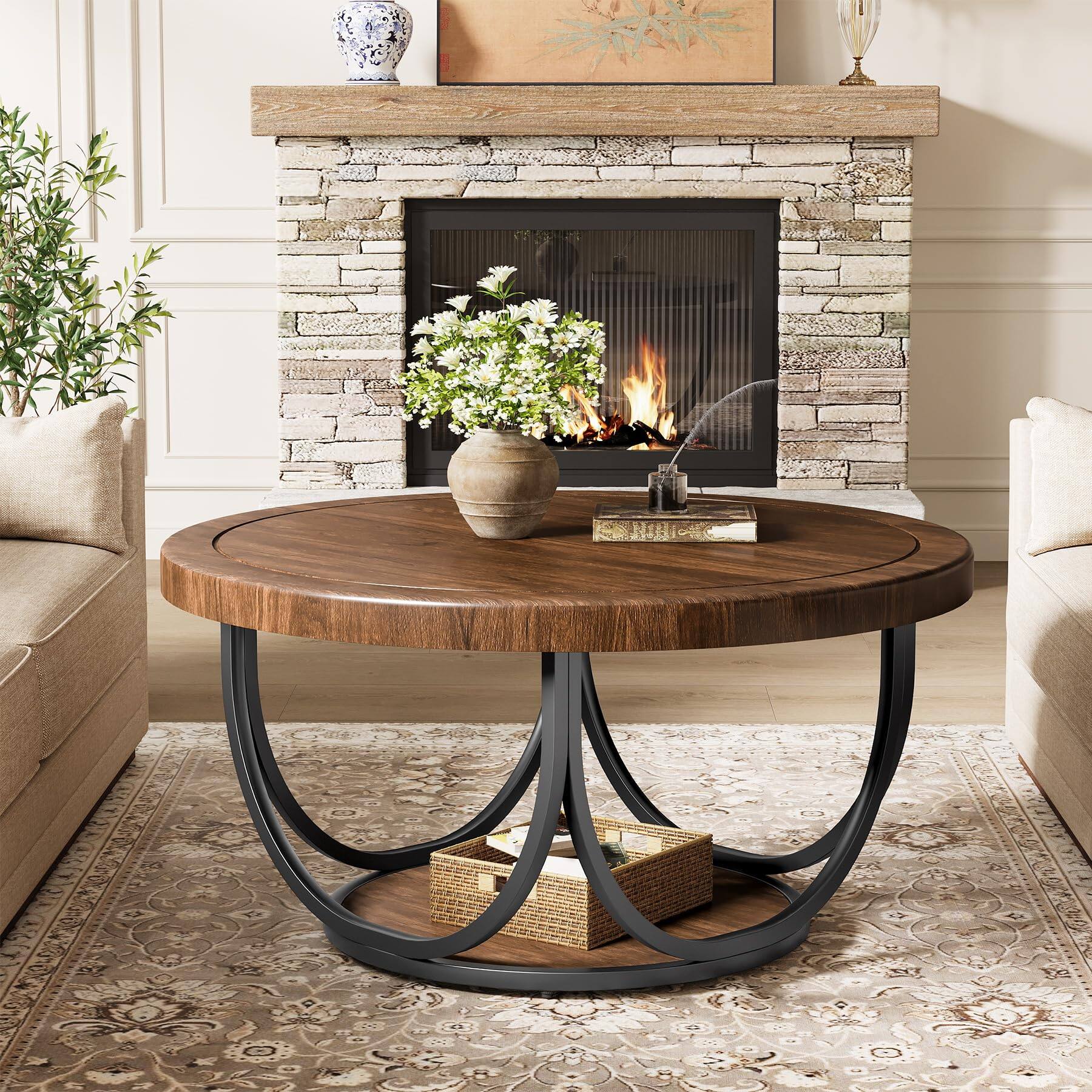Tribesigns Round Coffee Table with 2 Tiers, 31.5
