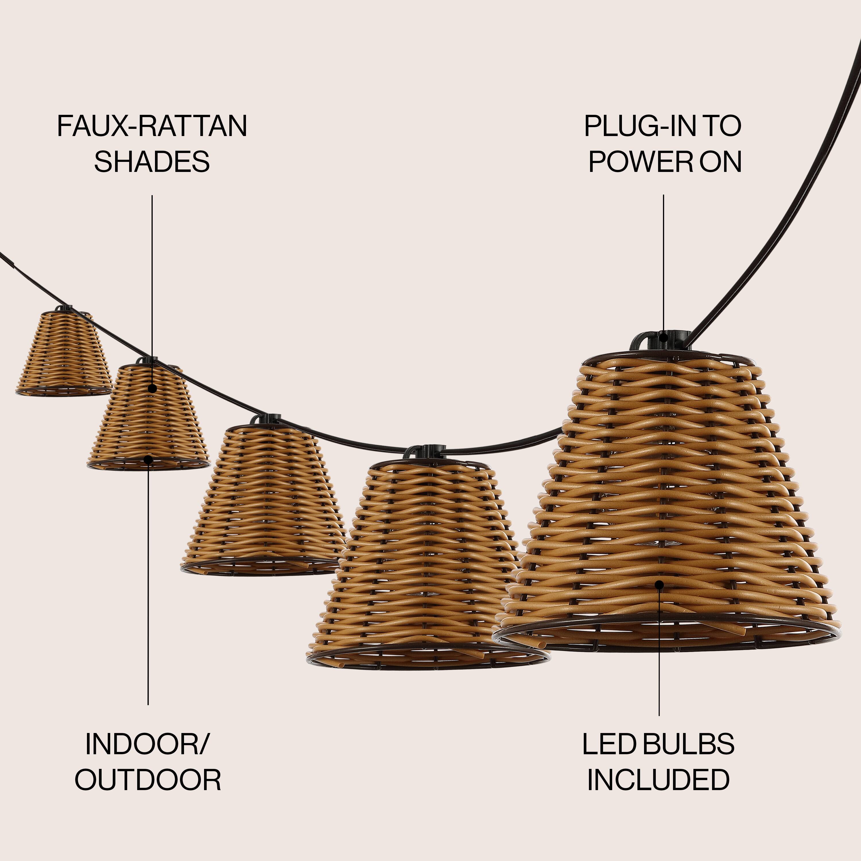 FAUX-RATTAN SHADES  
PLUG-IN TO POWER ON  
INDOOR/OUTDOOR  
LED BULBS INCLUDED