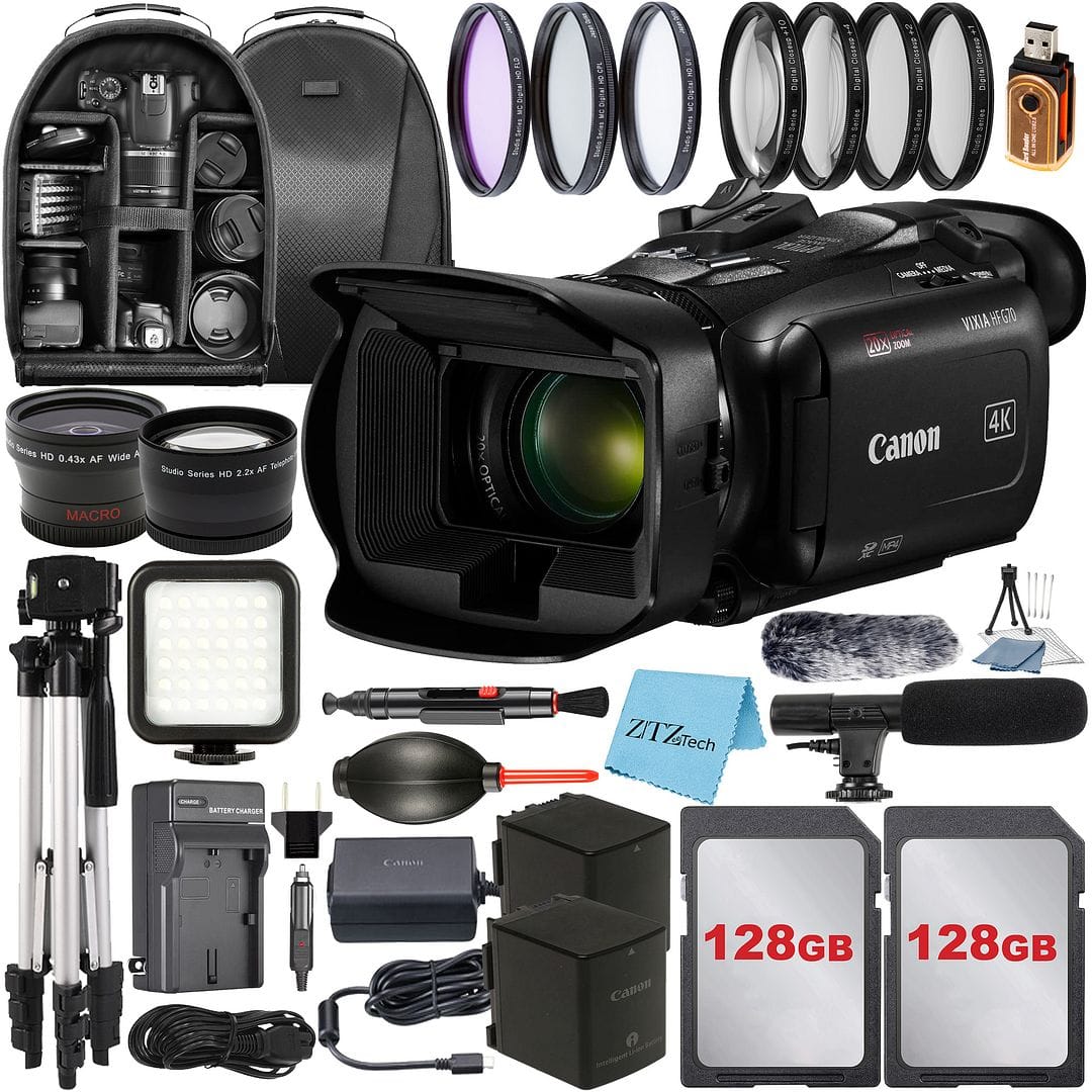 Bundle - Canon - Vixia HF G70 Camcorder + 2x 128GB Card + Backpack + LED Flash + Wide Angle + ZeeTech - Black price history on PriceWatchPro