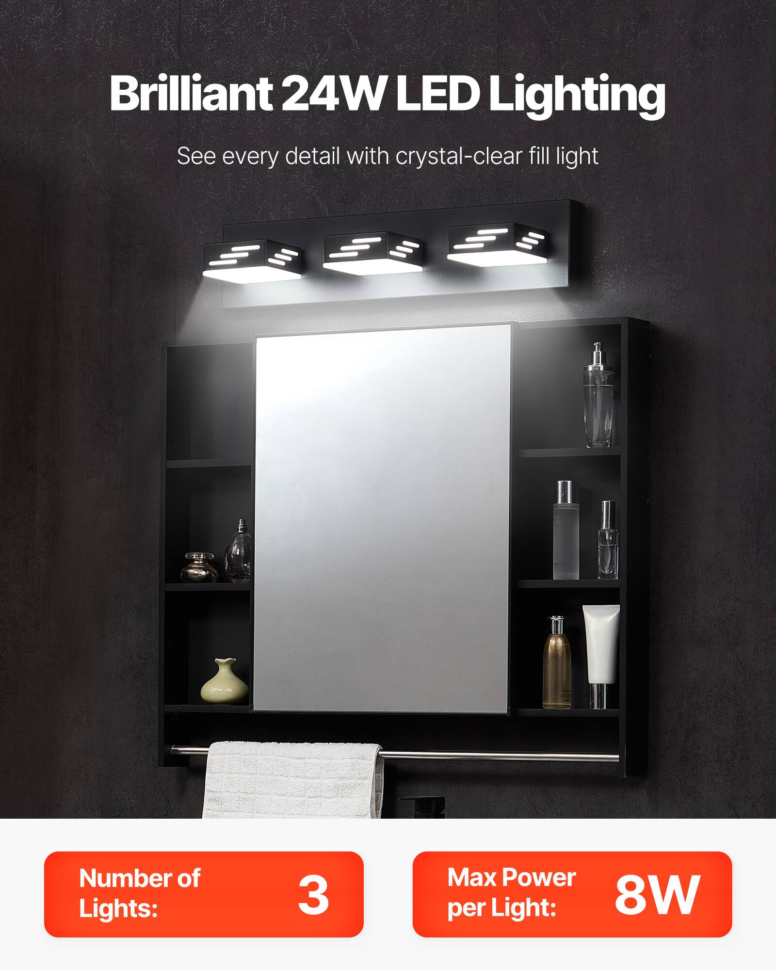 Brilliant 24W LED Lighting
See every detail with crystal-clear fill light
Number of Lights: 3
Max Power per Light: 8W