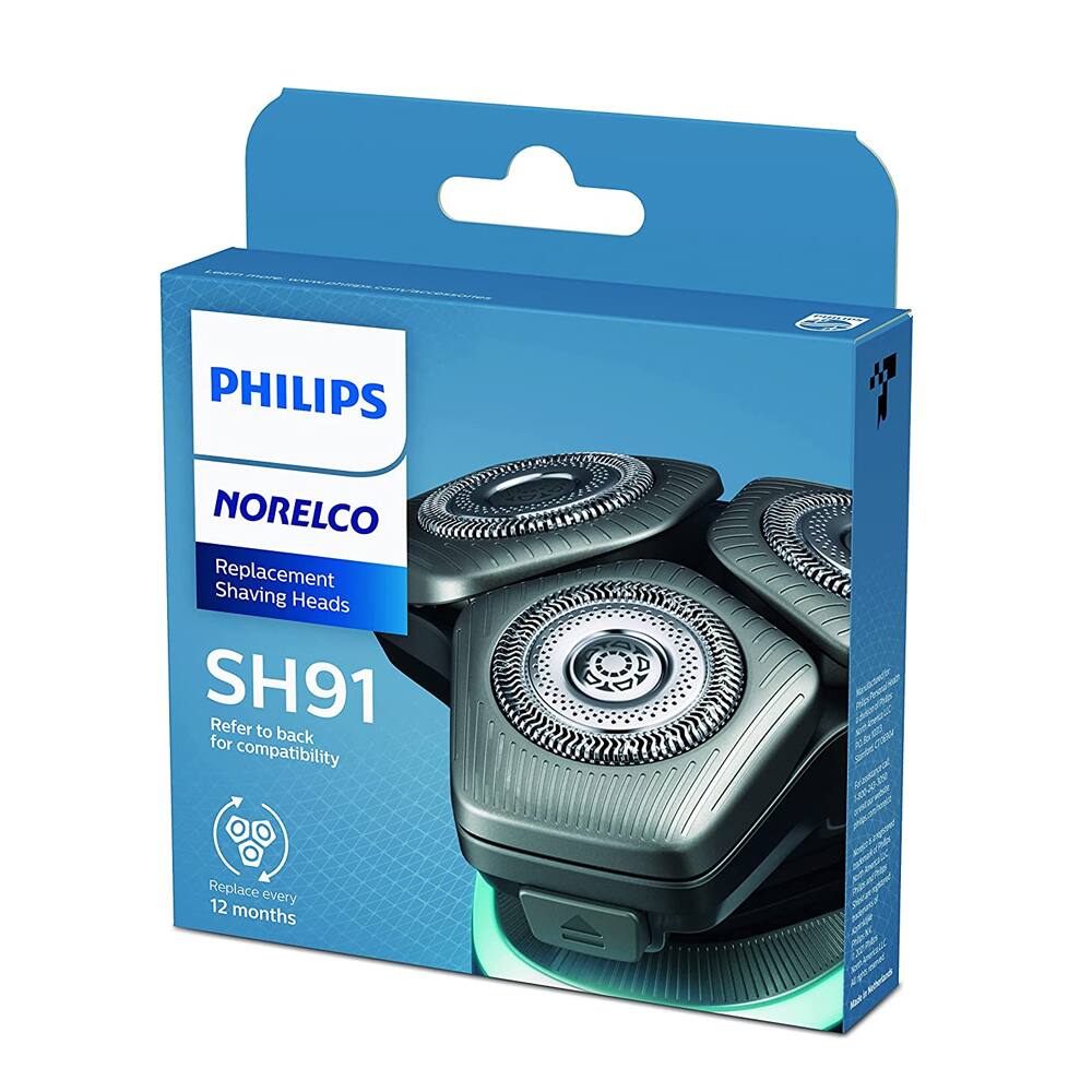 PHILIPS NORELCO Replacement Shaving Heads SH91  
Refer to back for compatibility  
Replace every 12 months