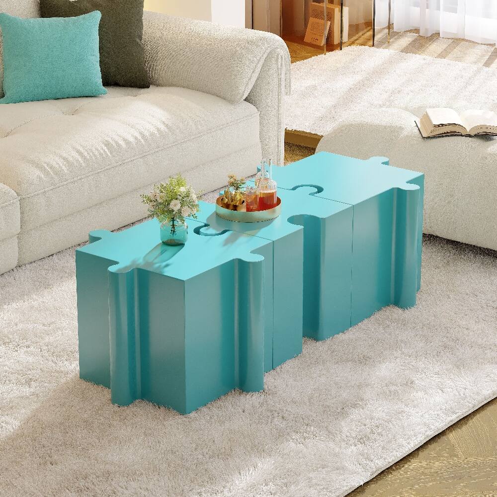 Back. Loheer - Loheer Modular Side Table Puzzle Art Outdoor Table Light Blue - Light Blue.