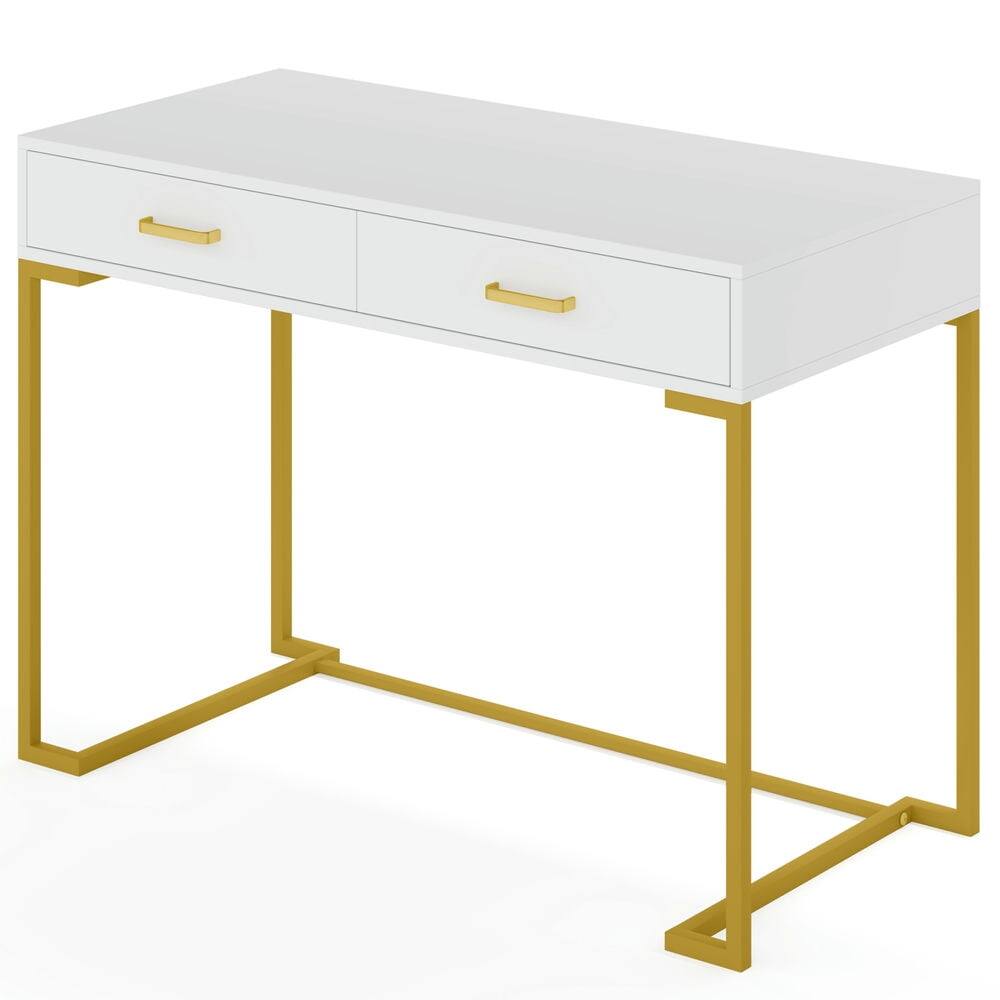 Front. Kadyn - Kadyn Study Writing Desk, Computer Desk,39" Computer Desk with Drawers, Modern Writing Desk Study Desk,White&Gold - White & Gold.