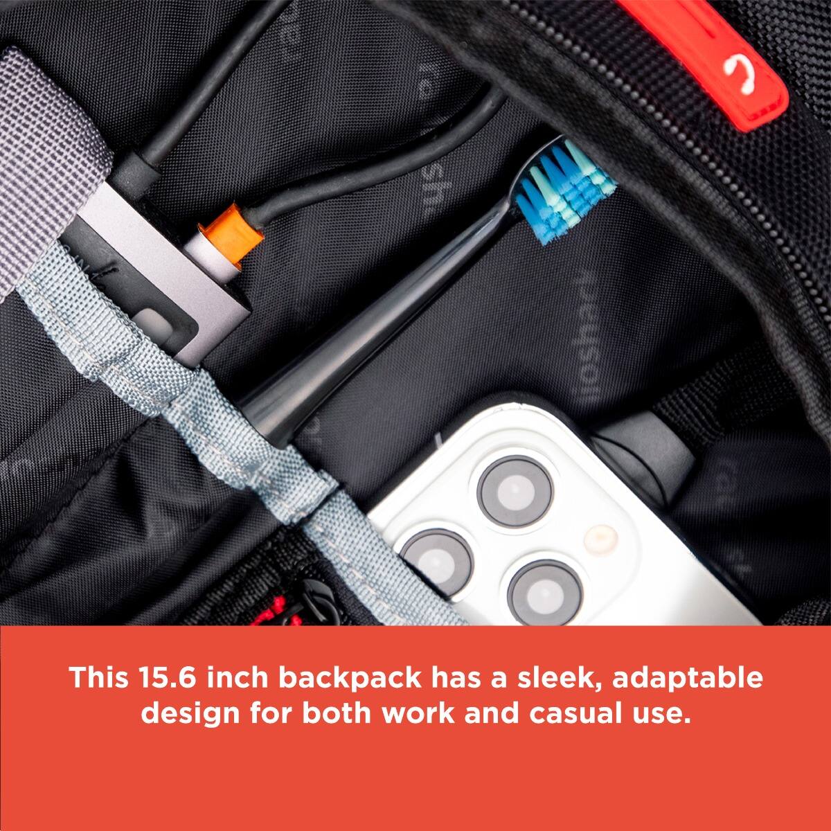 This 15.6 inch backpack has a sleek, adaptable design for both work and casual use.