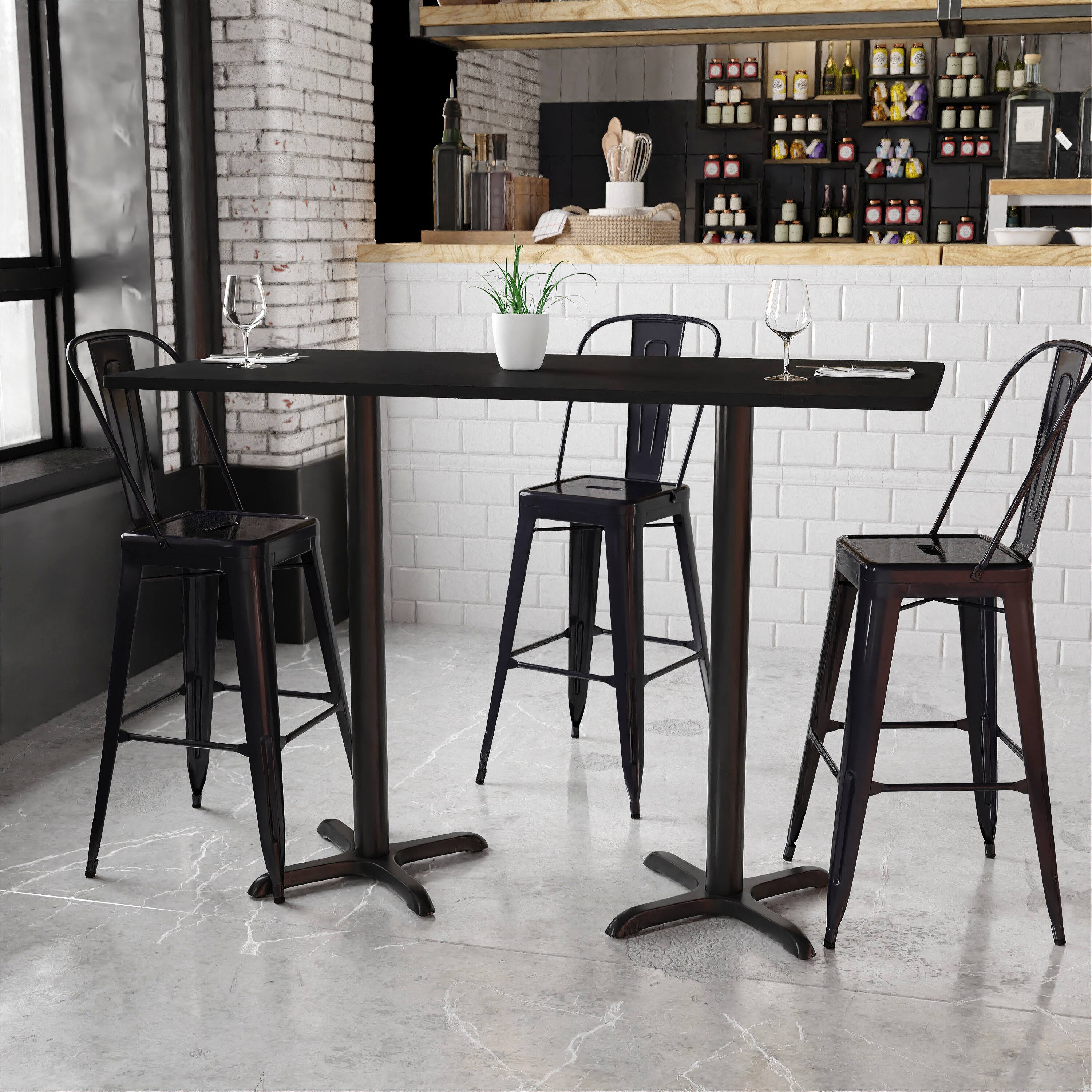 Angle. Flash Furniture - Stiles 30'' x 60'' Rectangular Black Laminate Table Top with 22'' x 22'' Bar Height Table Bases - Black.