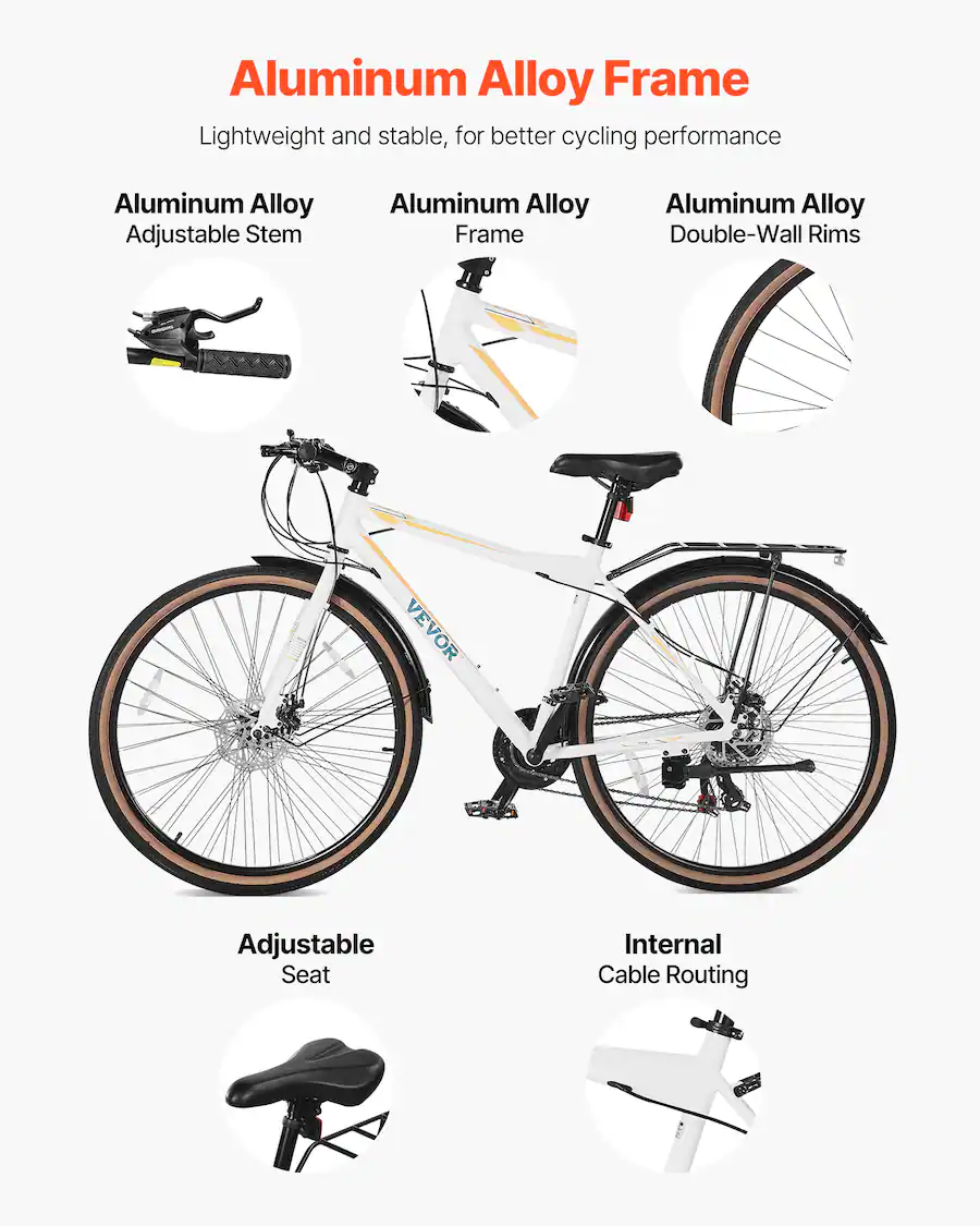 VEVOR Hybrid Bike,Lightweight Aluminum Frame Bike, 700c Wheel Hybrid ...
