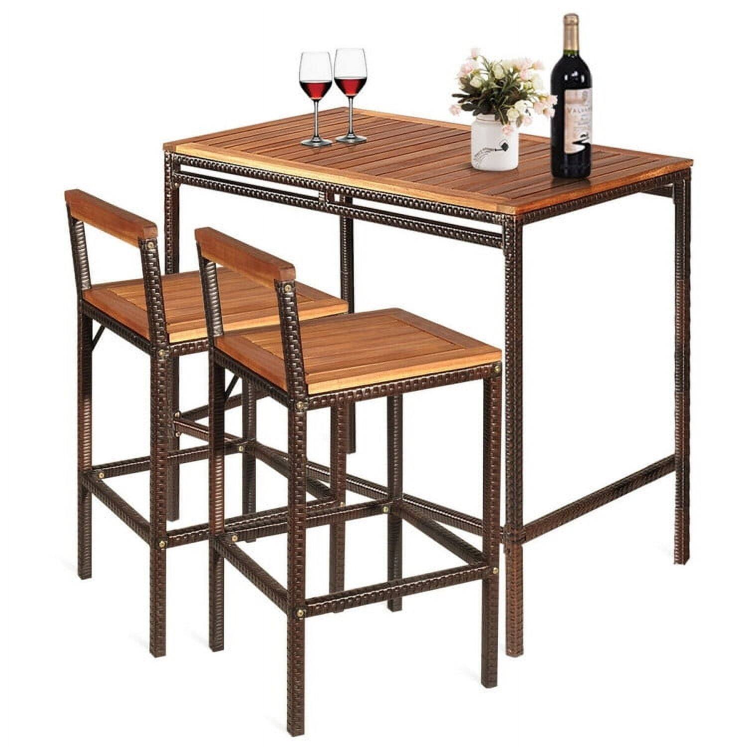 Angle. Kadyn - 3 Pieces Patio Rattan Wicker Bar Dining Furniture Set, Outdoor Dining Chair for Outside Patio, All Weather, Porch - Brown.
