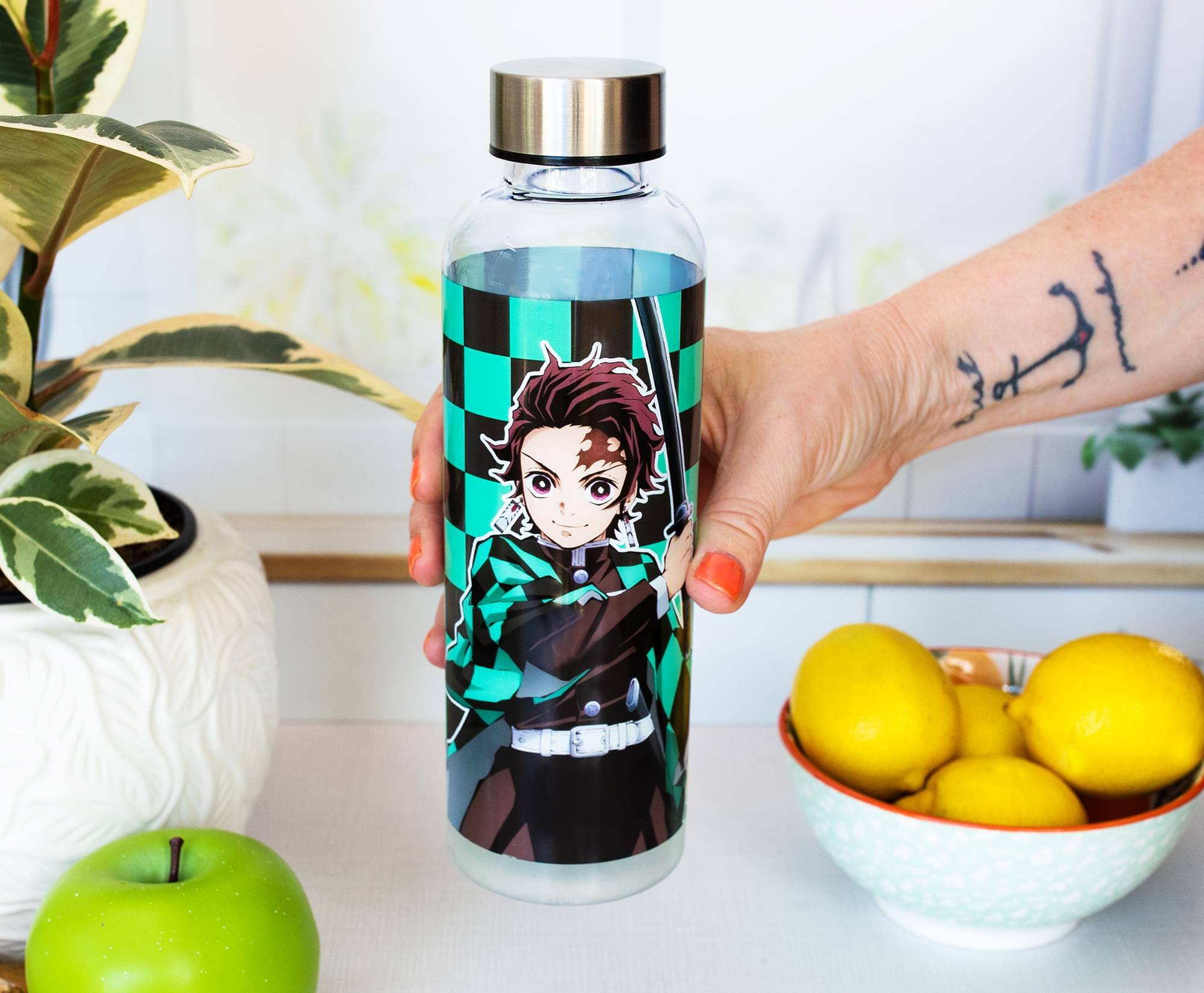 Alt View 6. Surreal Entertainment - Demon Slayer Tanjiro Kamado Plastic Water Bottle | Holds 20 Ounces - Green.