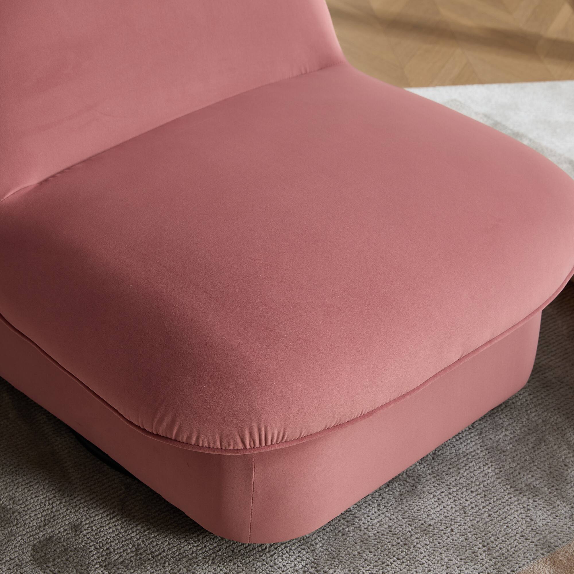 Alt View 5. GOODSILO - Pumpkin-Shaped Velvet Swivel Accent Chair with 360-Degree Rotation for Living Room, Bedroom, or Office - Coral.