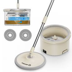Front. MOOSOO - Electric Spin Mop and Bucket Set with One-Click Auto Clean and Dry, 360° Rotation, Adjustable Handle - White.